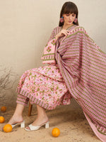 Thumbnail for Indo Era Floral Printed Empire Pure Cotton A-Line Kurta With Trousers & Dupatta