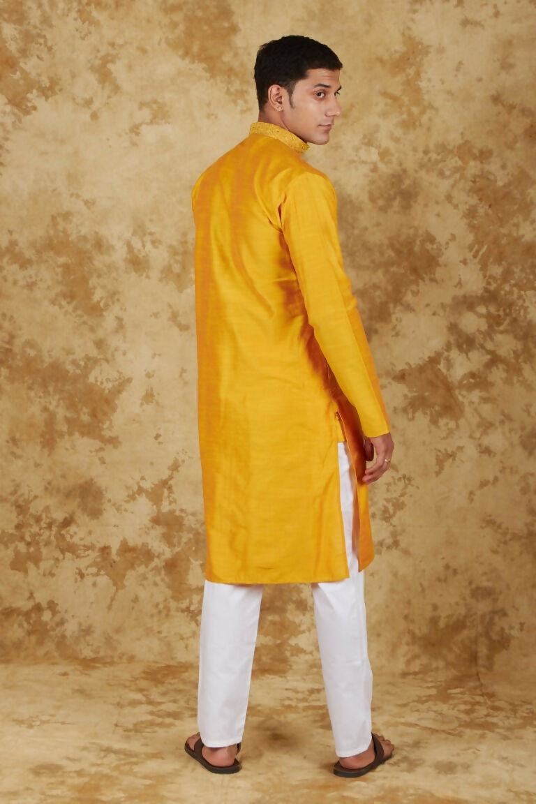 Bluesaanchi Men's Handloom Embroidered Yellow Kurta Set - Distacart
