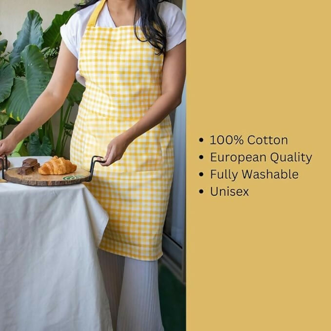 Oak & Lily 100% Cotton Kitchen Apron-Yellow - Dista