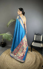 Thumbnail for Joban Fashion Blue Butti Woven Soft Lichi Silk Paithani Saree - Distacart