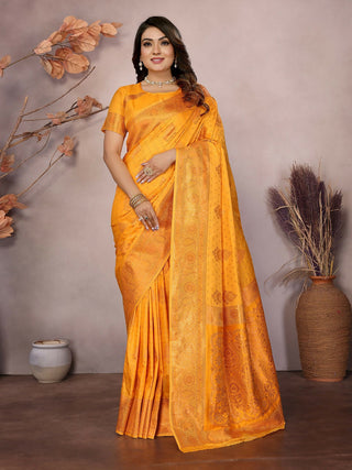 Joban Fashion Banarasi Orange Woven Soft Silk Saree