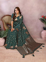 Thumbnail for Anaita Dark Green Premium Banarasi Tissue Silk Saree With Gala Weaving Work - Distacart