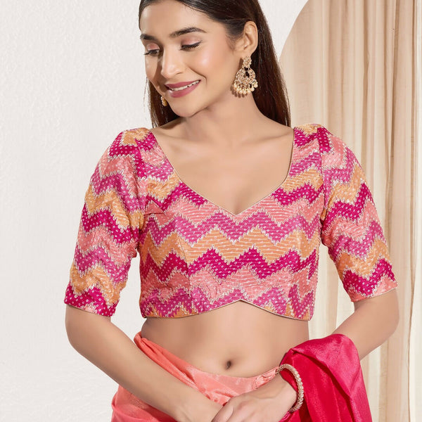 Joban Fashion Pink Chiffon Padded Blouse With Square Neck Elbow Sleeves - Distacart