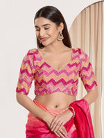Thumbnail for Joban Fashion Pink Chiffon Padded Blouse With Square Neck Elbow Sleeves - Distacart