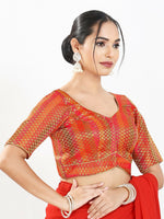 Thumbnail for Joban Fashion Red Brocade Padded Blouse With Sweetheart Neck Elbow Sleeves