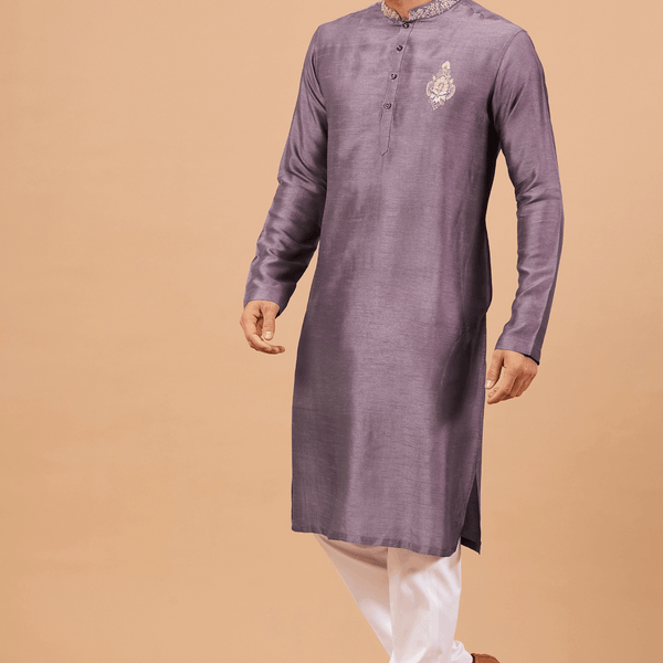 Inara Gold Embroidered Violet Kurta by Hilo Design - Distacart