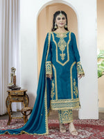 Thumbnail for Teeya Creation Morepich Color Chinnon Silk Embroidery Work Fully Stitched Salwar Suit