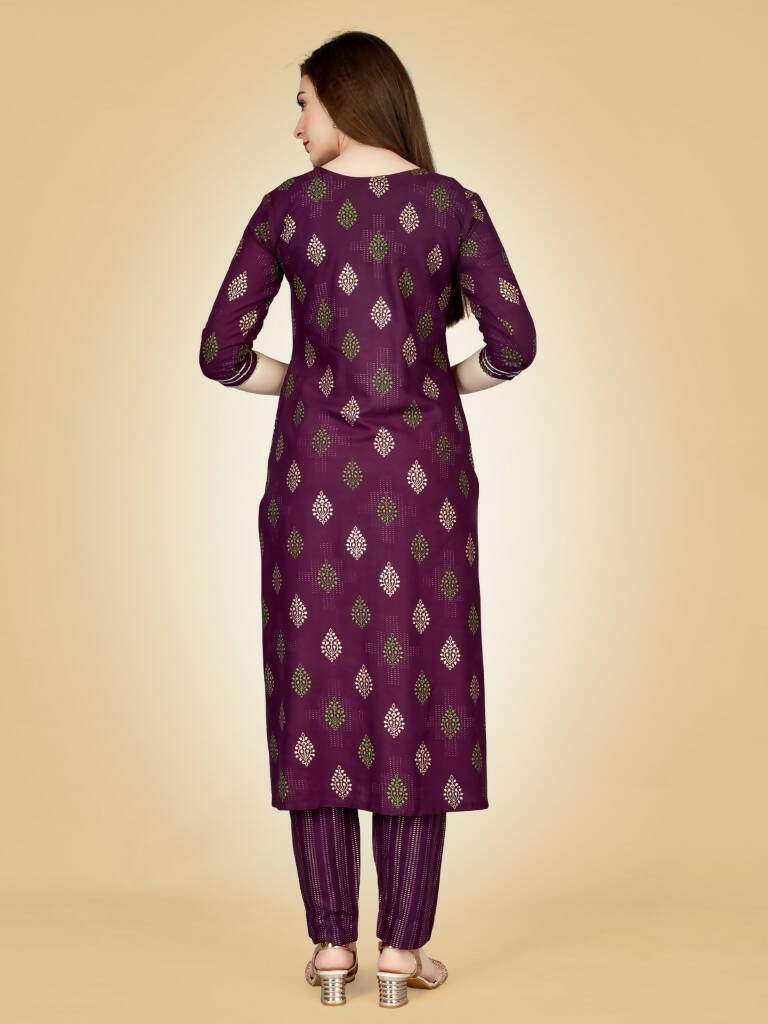 Aastha Fashion Women's Wine Viscose Rayon Embroidered Kurta Pant Set - Distacart
