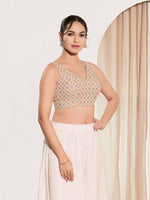Thumbnail for Joban Fashion Peach Jacquard Padded Blouse With V Neck Sleeveless - Distacart