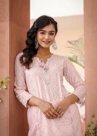 Thumbnail for Kaajh Women's Pastel Pink Printed Kurta Pant Set - Distacart