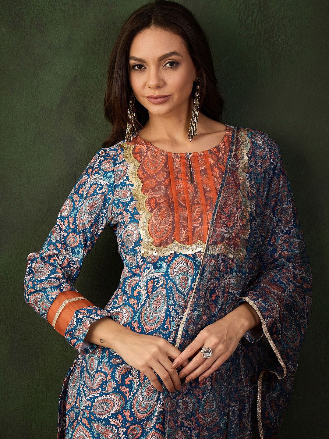 Sangria Printed Kurta & Palazzo With Dupatta - Distacart