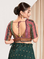 Thumbnail for Joban Fashion Magenta Brocade Padded Blouse With V Neck Elbow Sleeves - Distacart