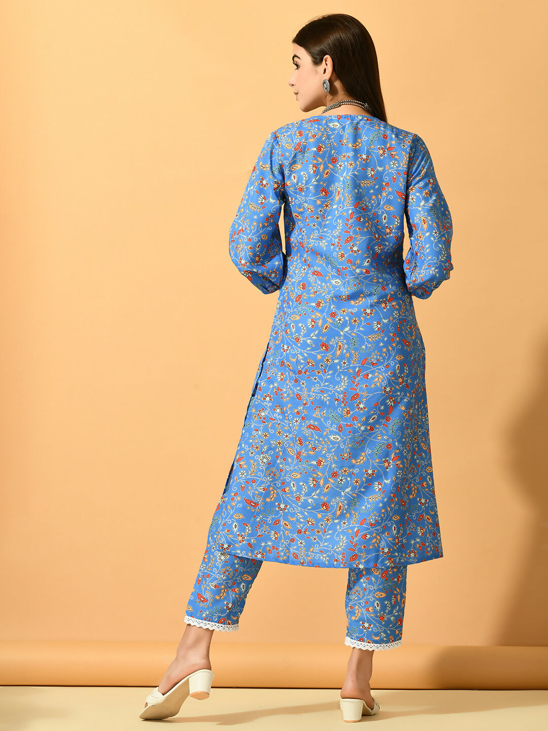 Myshka Women's Blue Printed Party Kurta Sets - Distacart