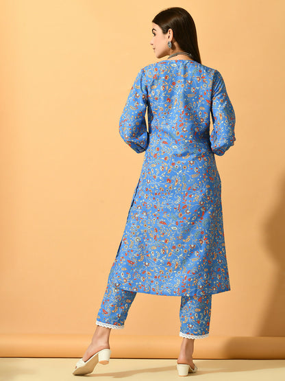 Myshka Women's Blue Printed Party Kurta Sets - Distacart