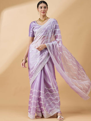 Purple Tissue Slub Embroidered Saree with Unstitched Blouse - Vairagi - Distacart