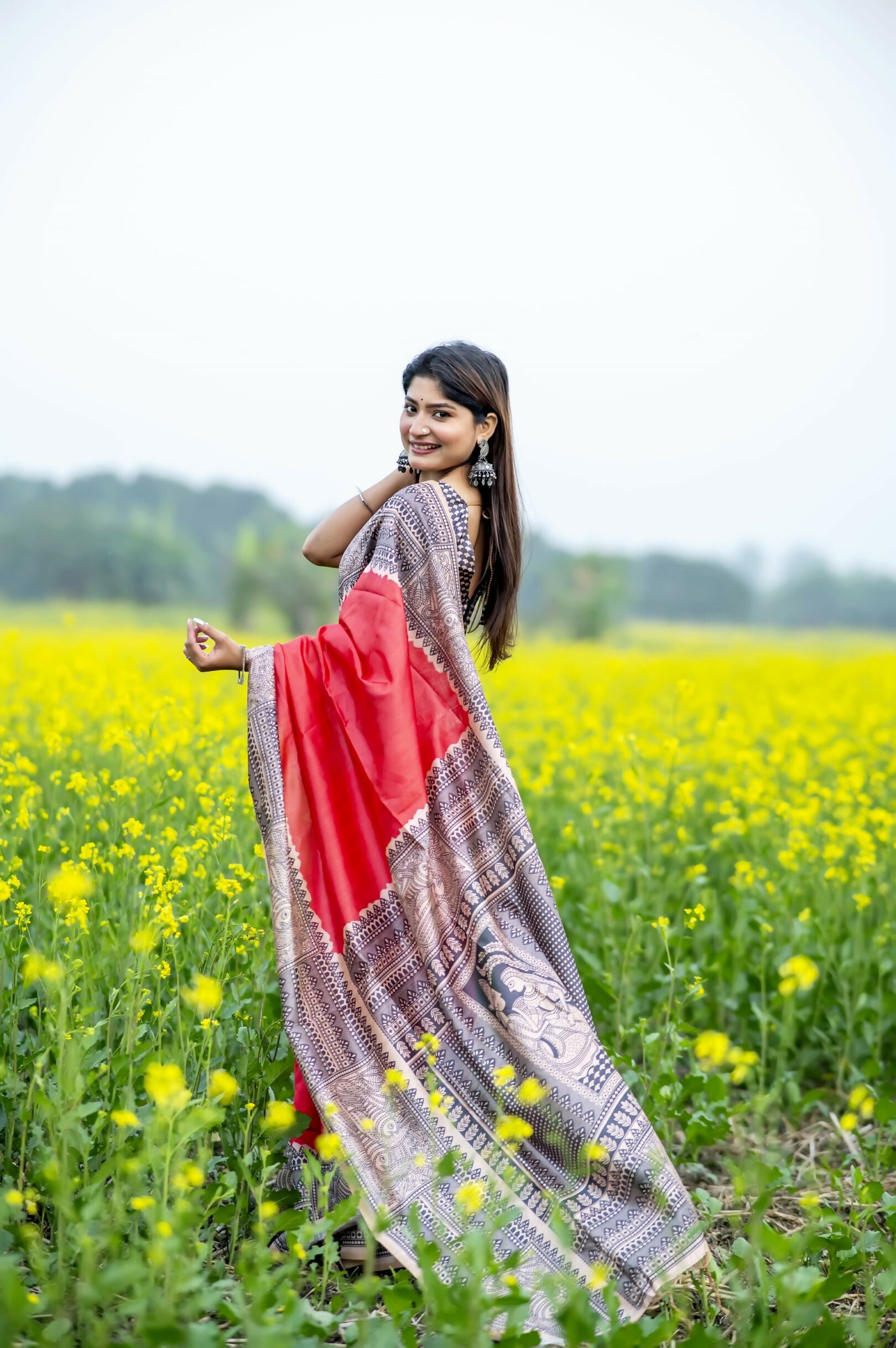 Vishnu Weaves Women's Red Soft Tussar Silk Saree with Blouse - Distacart