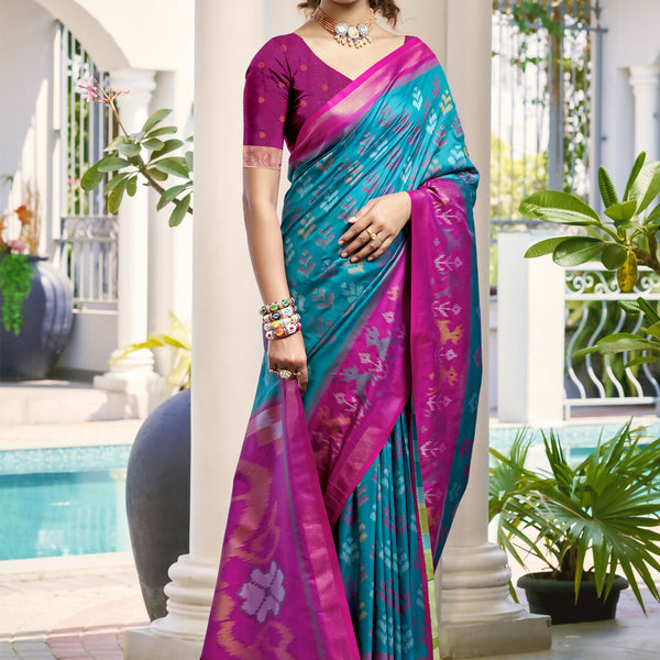 Astita Pochampalli Silk Sky Blue Saree