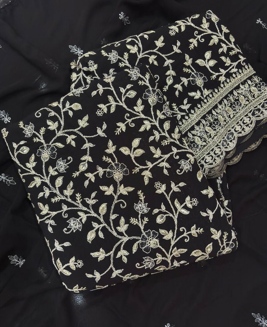 KC Black Straight Suit For Women Georgette Fabric - Dista