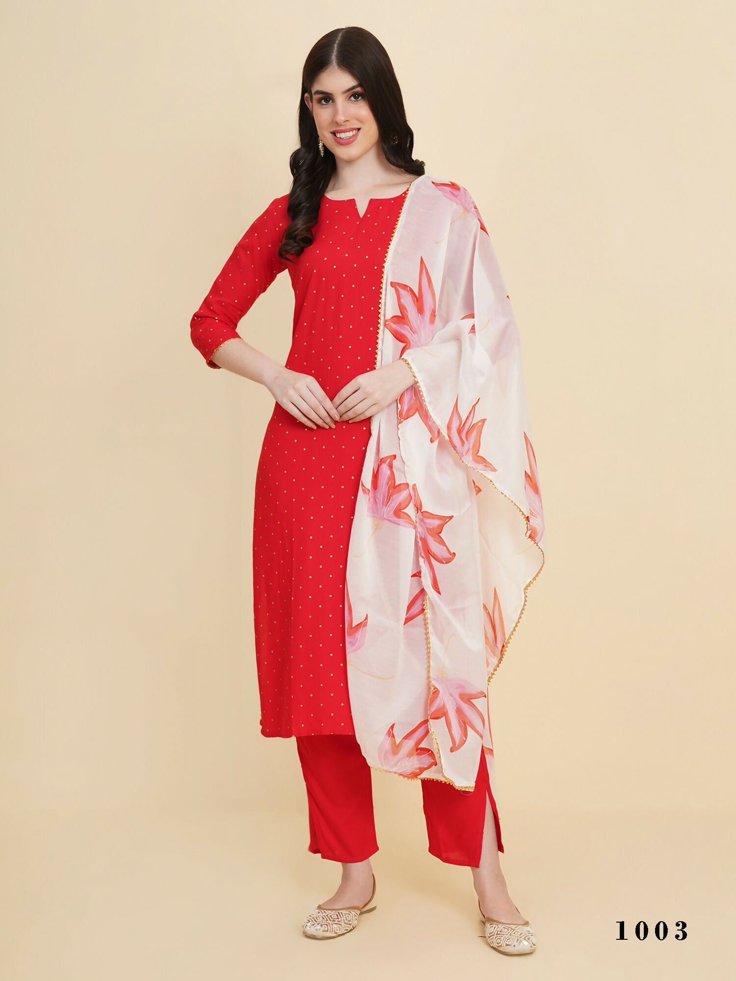 Designer Stylish Red rayon Stitched Suit With Dupatta - Tanisha - Distacart
