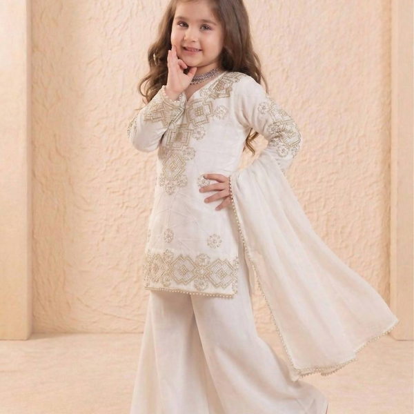 Teeya Creation New Kids Latest Trendy Kurta Palazzo Set-White - Dista