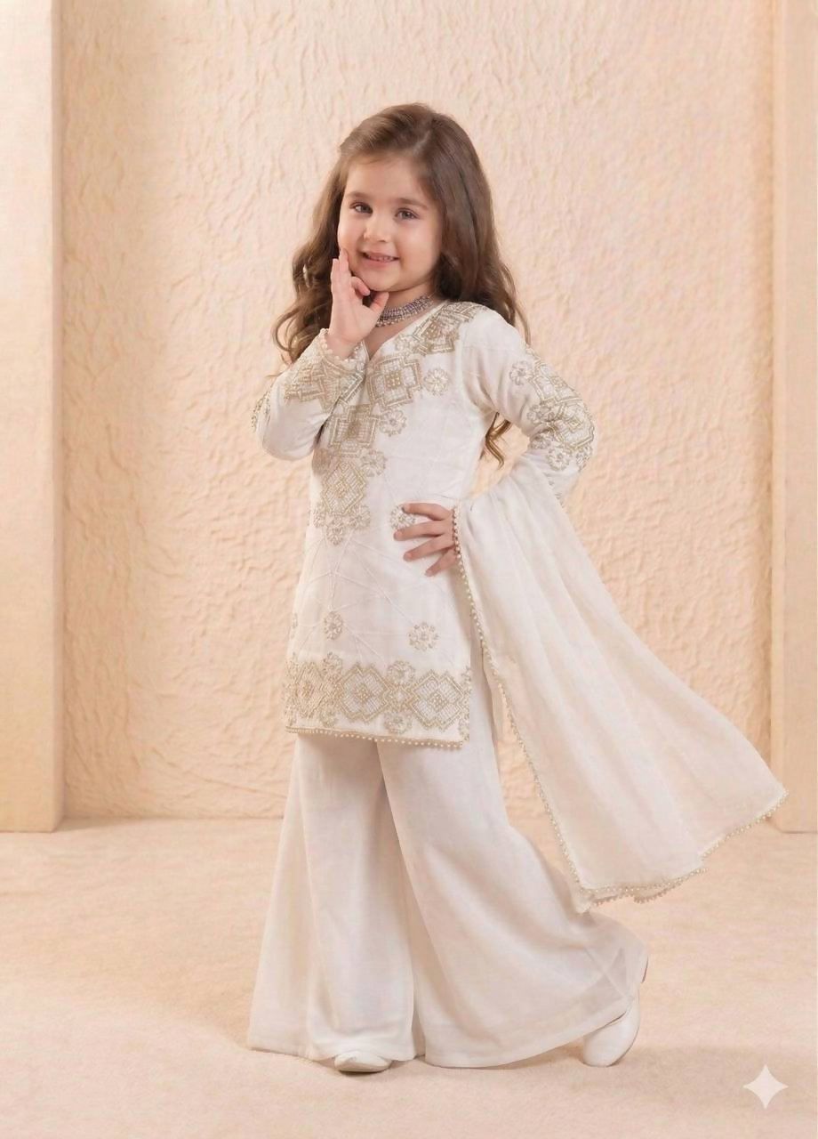 Teeya Creation New Kids Latest Trendy Kurta Palazzo Set-White - Dista