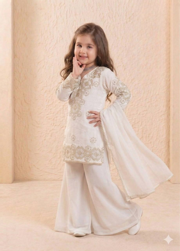 Teeya Creation New Kids Latest Trendy Kurta Palazzo Set-White - Dista