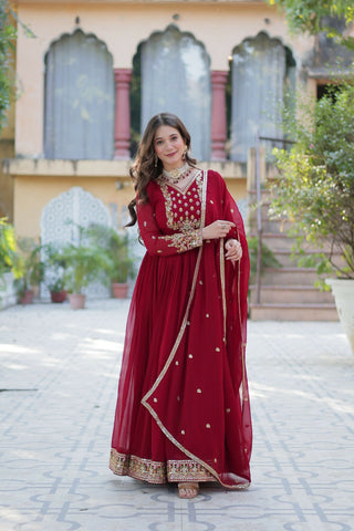 Joban Fashion Maroon Georgette Sequence Embroidery Work Kurta Set