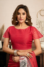 Thumbnail for Vastranavya Red Digital Printed Linen Ready To Wear Designer Saree with Unstitched Blouse - Distacart