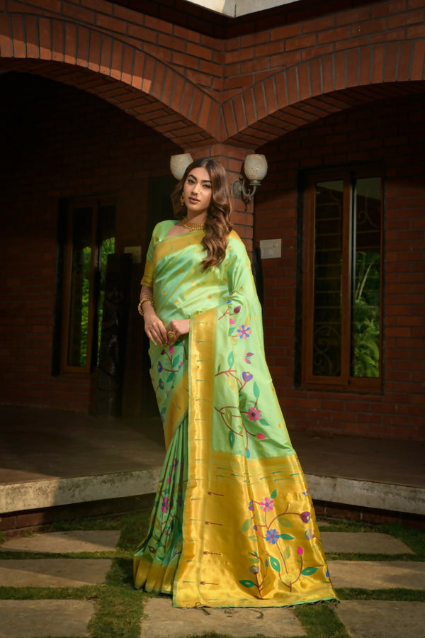Jyoti Fashion Women's Sea Green Paithani Silk Zari Woven Saree with Blouse - Distacart