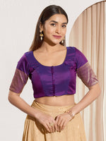 Thumbnail for Joban Fashion Brinjal Tafeta Silk Padded Blouse With Round Neck Elbow Sleeves - Distacart
