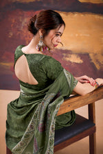 Thumbnail for Vastranavya Mehendi Crepe Printed Saree with Unstitched Blouse - Distacart