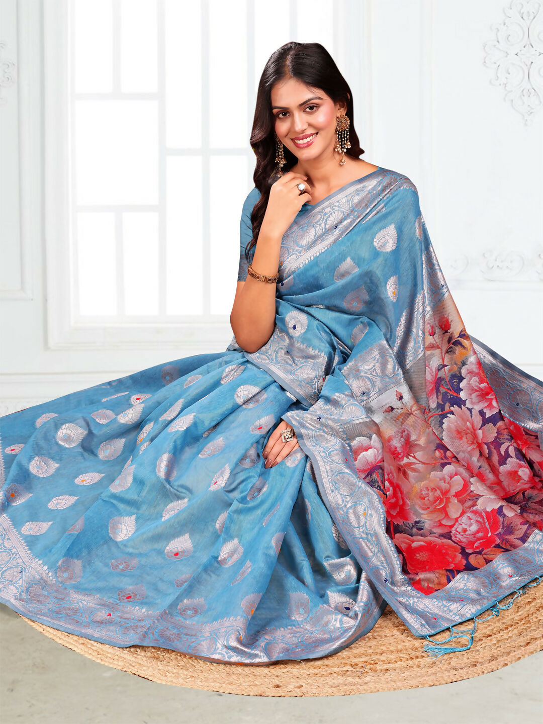 Astita Linen Cotton Sky Blue Saree