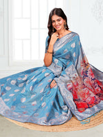 Thumbnail for Astita Linen Cotton Sky Blue Saree