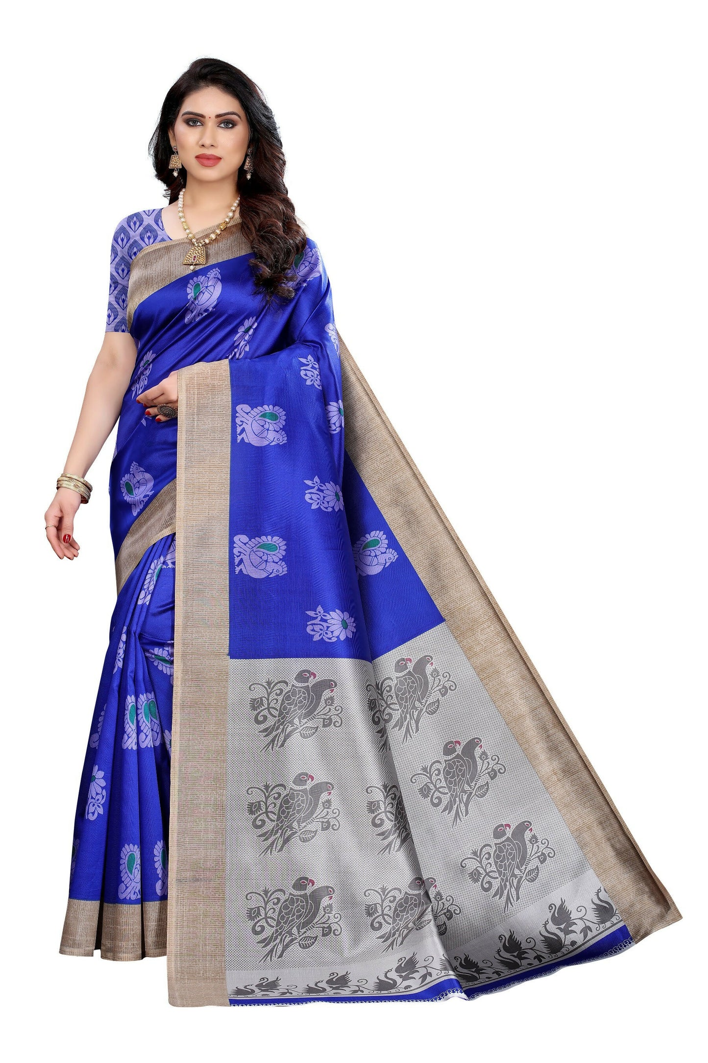 Vamika blue Printed Art Silk Saree - Distacart