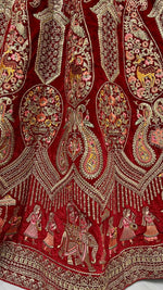 Thumbnail for Jyoti Fashion Women's Red Velvet Multi Thread Embroidered with Zircon Diamond Work Wedding Lehenga Choli - Distacart