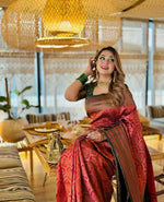 Thumbnail for Preksha Creation Banarasi Soft Silk Women Red Saree - Distacart