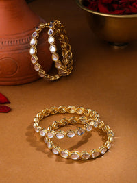 Thumbnail for NVR Women's Set of 4 Gold-Plated Kundan Studded Traditional Bangles - Distacart