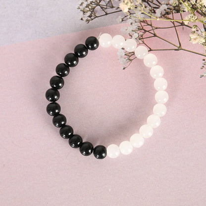 NVR Men & Women Black & White Marbel Crystal Elasticated Bracelet - Distacart