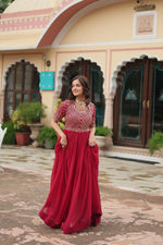 Thumbnail for Joban Fashion Pink Georgette Sequence Embroidery Work Gown