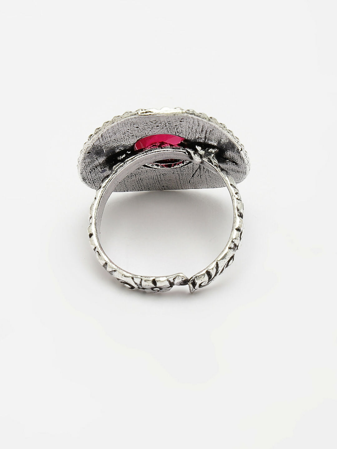 NVR Women's Pink Silver-Toned German Silver Adjustable Finger Ring - Distacart
