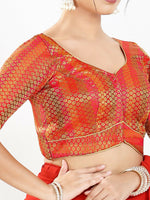 Thumbnail for Joban Fashion Red Brocade Padded Blouse With Sweetheart Neck Elbow Sleeves