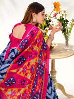 Thumbnail for Vastranavya Blue Tussar Silk Zigzag Waves Printed Saree with Unstitched Blouse - Distacart