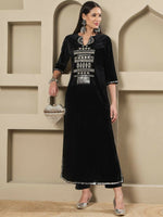 Thumbnail for Joban Fashion Women Black Velvet Hand Embellishment Stitched Kurta Set - Distacart