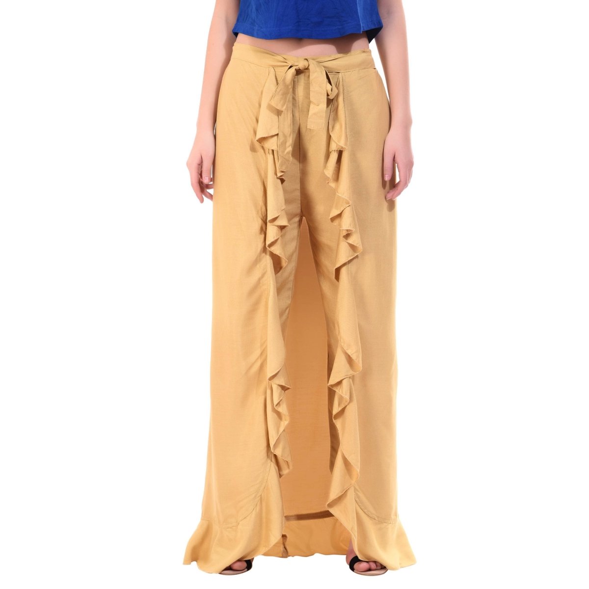 Asmaani Beige Color Plain Ruffle Palazzo