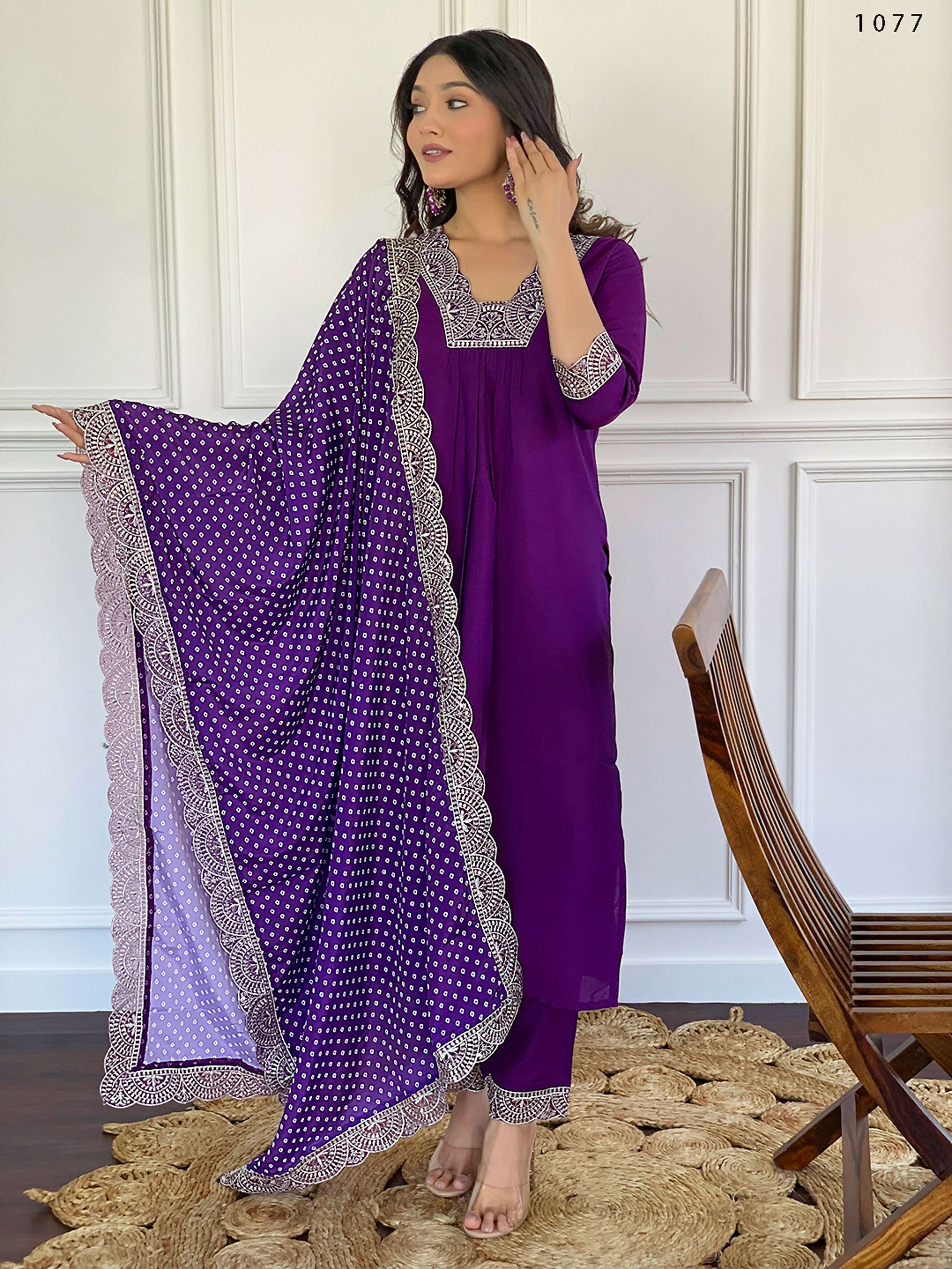 Partywear Designer ViscoseWine Stitched Suit With Dupatta - Tanisha - Distacart