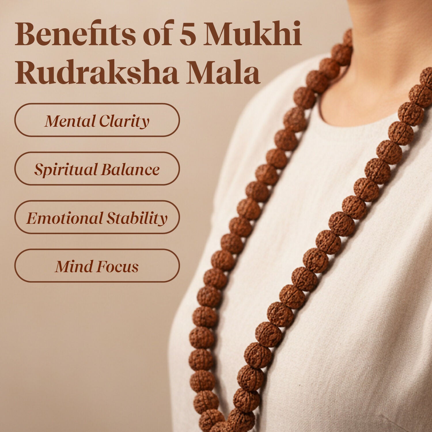 Pujashree Rudraksh Mala Large – Traditional Prayer Mala for Spiritual Healing, Chanting & Devotion - Dista