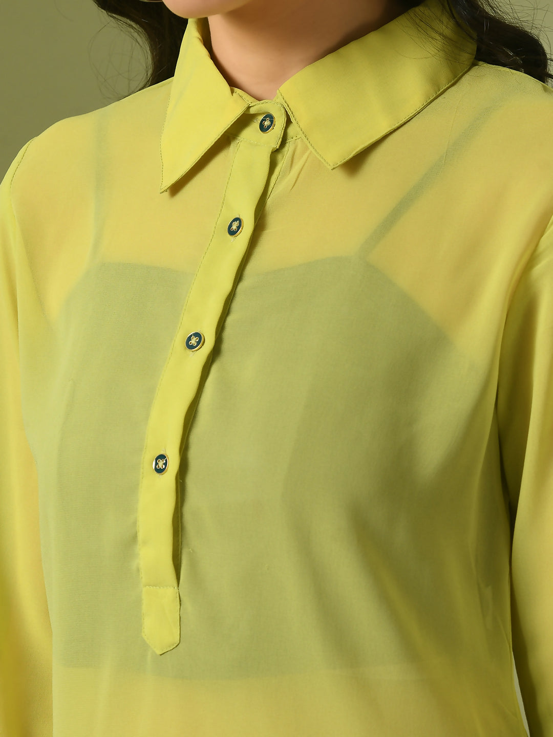 Myshka Women's Yellow Solid Georgette Longline Party Sheer Tunic - Distacart