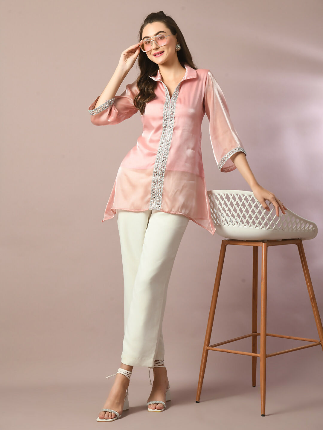 Myshka Women's Pink Solid Longline Party Tunic - Distacart