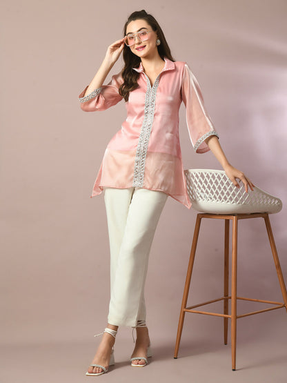 Myshka Women's Pink Solid Longline Party Tunic - Distacart