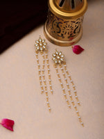 Thumbnail for Ruby Raang Gold Long Kundan & Pearl Dangler Earrings